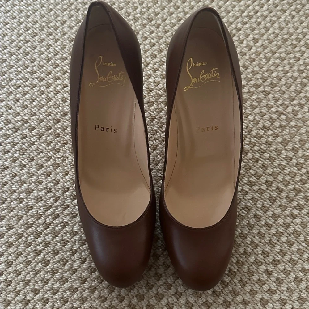 NWT Authentic Christian Louboutin 4 1/4” Chocolate Platform Brown Leather Heels
